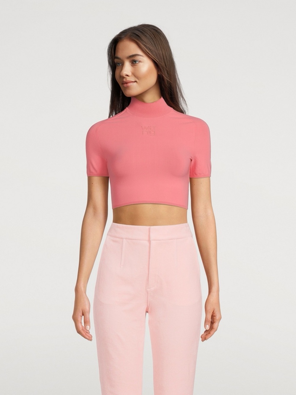 Alexander Wang Coral Pink Short Sleeve Mock Neck croptop